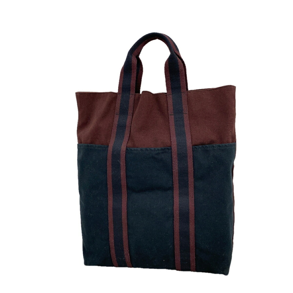 Hermes Fourre-Tout Cabas Canvas Tote Bag, Bordeaux Black, Women's